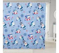 Manfei Ensemble de rideau de douche motif requin de natation, rideau de salle de bain, motif ancre nautique, gouvernail, rideaux imperméables pour enfants, filles, garçons, animaux de l'océan
