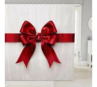 Manfei Ensemble de rideaux de douche avec nœud rouge et nœuds coquettes, rideaux de bain pour filles, décoration de stalles pour enfants, rideau de douche « Happy New Year » - Rideaux imperméables