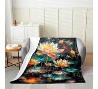 Manfei Golden Lotus Couverture en flanelle douce et respirante pour lit, canapé, chambre d'enfant, garçons et filles, 101,6 x 127 cm