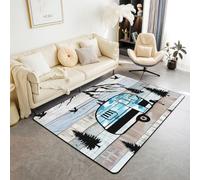 Manfei Happy Camping - Tapis doux et confortable pour salon, chambre à coucher, camping-car, camion - Tapis rustique décoratif pour chambre - Bleu - 0,9 x 1,5 m