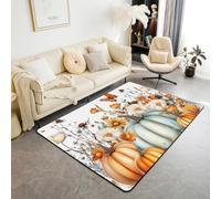 Manfei Happy Fall Tapis de sol d'intérieur antidérapant et absorbant sur le thème de l'automne, motif citrouille, fleur, papillon pour décoration de chambre d'enfant, 1,8 x 1,2 m (rectangulaire)