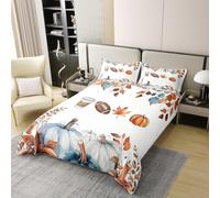 Manfei Hello Fall - Parure de lit 3 pièces 100 % coton, motif citrouilles de football, feuilles d'érable, housse de couette sur le thème de la récolte d'automne, décoration de chambre pour enfants