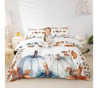 Manfei Hello Fall Parure de lit 3 pièces pour lit double, motif citrouilles de football, feuilles d'érable, housse de couette sur le thème de la récolte d'automne, décoration de chambre d'enfants