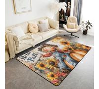 Manfei Hello Fall Tapis de sol d'intérieur antidérapant et absorbant sur le thème de la récolte d'automne pour enfants, garçons et filles, motif citrouilles, tournesol, 1,8 x 1,3 m (rectangulaire)