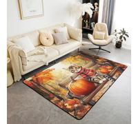 Manfei Hello Fall Tapis d'intérieur antidérapant et absorbant motif chat mignon et citrouilles d'automne pour enfants, garçons et filles, décoration de chambre d'enfant, tapis absorbant sur le thème