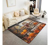 Manfei Hello Fall - Tapis d'intérieur antidérapant et absorbant sur le thème de l'automne, motif chat, citrouilles, feuilles d'érable pour enfants, garçons et filles, 1,2 x 1,9 m (rectangulaire)