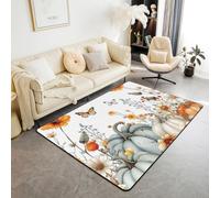Manfei Hello Fall Tapis d'intérieur antidérapant et absorbant sur le thème de l'automne, motif citrouilles, fleurs, papillons - Tapis d'entrée pour enfants de garçons et filles - 1,8 x 1,2 m