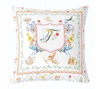 Manfei Housse de coussin décorative avec lettre T (1 pièce) - Housse de coussin à motif floral et feuilles printanières pour filles, garçons et femmes - Motif grille de l'alphabet - Décoration