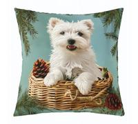 Manfei Housse de coussin double face West Highland White Terrier pour enfants, animal de compagnie, chiot pomme de pin, amoureux des chiens, griffe mignonne, décoration d'intérieur, bleu sarcelle