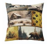 Manfei Housse de coussin en forme de chalet pour enfants, adolescents et adultes, motif empreintes de pattes de cerf, ours sauvage, style rustique pour chambre à coucher, 50,8 x 50,8 cm
