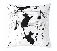 Manfei Housse de coussin motif chat de dessin animé pour enfants, motif notes de musique, éclaboussures d'encre des deux côtés, animal kawaii simple décoration d'intérieur, housse de coussin pour lit
