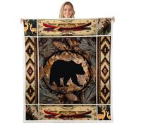 Manfei Jeté de lit Bear Lodge - 127 x 152,4 cm - Silhouette d'animaux sauvages de la jungle et pommes de pin - Couverture polaire pour enfants, adolescents et adultes - Motif tribal rétro ethnique et