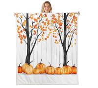 Manfei Jeté de lit en polaire avec motif citrouilles et feuilles d'érable - Doux et respirant - Pour lit, canapé, chambre d'enfant - 101,6 x 127 cm