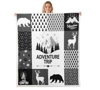 Manfei Jeté de lit en polaire pour enfants, adolescents et adultes - Motif patchwork gris et blanc - 127 x 152,4 cm