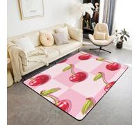 Manfei Joli tapis de sol d'intérieur à carreaux sur le thème des fruits kawaii pour décoration de chambre d'enfants, garçons et filles, tapis antidérapant et absorbant, motif quadrillé rose, 1,8 x 1,2