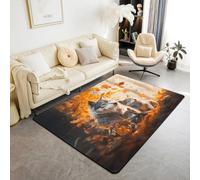 Manfei Joli tapis d'intérieur à motif de loup, feuilles d'érable d'automne pour enfants, garçons et filles, décoration de chambre d'enfant, tapis antidérapant et absorbant sur le thème des animaux