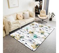 Manfei Joli tapis d'intérieur à motif floral aquarelle, jaune, vert, tapis d'entrée pour enfants, garçons et filles, tapis absorbant antidérapant et absorbant, 1,2 x 1,9 m (rectangulaire)