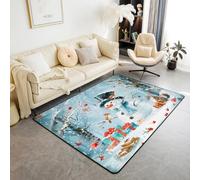 Manfei Joli tapis d'intérieur à thème de Noël moineau et écureuil pour enfants, garçons et filles, décoration de chambre d'enfant, Nouvel An occidental, tapis antidérapant et absorbant, 1,8 x 1,3 m