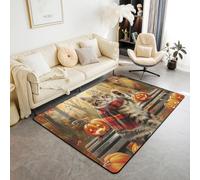 Manfei Joli tapis d'intérieur antidérapant et absorbant avec motif de chat - Citrouille et feuilles d'érable - Tapis d'entrée pour enfants, garçons et filles - 1,4 x 1,9 m (rectangulaire)