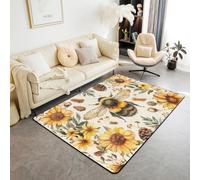 Manfei Joli tapis d'intérieur antidérapant et absorbant sur le thème de la faune et de la faune - Motif tournesol jaune - 1,4 x 1,9 m (rectangulaire)