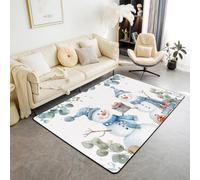 Manfei Joli tapis d'intérieur antidérapant et absorbant sur le thème de Noël avec motif de bonhomme de neige, feuilles aquarelles, 1,4 x 1,9 m (rectangulaire)