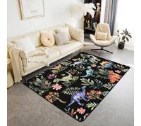 Manfei Joli tapis d'intérieur antidérapant et absorbant sur le thème des animaux sauvages - Motif dinosaures - Fleurs et feuilles botaniques - 1,4 x 1,9 m (rectangulaire)