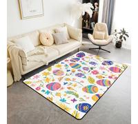 Manfei Joli tapis d'intérieur avec motif œufs colorés, feuilles aquarelles, fleurs et feuilles, tapis d'entrée pour décoration de chambre d'enfants, garçons et filles, tapis antidérapant et absorbant