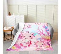 Manfei Jolie couverture en flanelle Axolotl rose corail algues aquarelle vie marine jeté confortable pour lit, canapé, décoration de chambre d'enfant, garçons et filles, douce et respirante (127 x