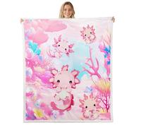 Manfei Jolie couverture en polaire motif axolotl rose corail algues aquarelle, jeté confortable pour lit, canapé, décoration de chambre d'enfant, garçons et filles, doux et respirant (152,4 x 203,2 cm