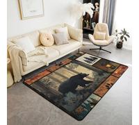Manfei Lodge Tapis de cabine antidérapant pour enfants, adolescents et adultes, motif patchwork rétro, motif ours de la jungle, animal sauvage, 91 x 152 cm