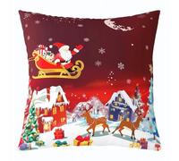Manfei Lot de 1 housse de coussin de Noël pour enfants, motif Père Noël, flocon de neige, cerf et pin des deux côtés, pour décoration d'intérieur rustique, pour lit, canapé, sofa, rouge foncé, 45,7 x