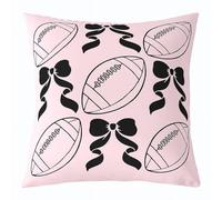 Manfei Lot de 1 housse de coussin de rugby pour enfants et adolescents, avec nœud sportif et nœud papillon - 45,7 x 45,7 cm - Décoration de salle de jeux de balle rose