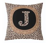 Manfei Lot de 1 housse de coussin décorative double face avec lettre J - Imprimé léopard africain - Pour décoration de chambre d'enfant, garçon et fille - Motif peau de guépard sauvage - Pour lit
