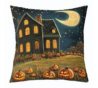 Manfei Lot de 1 housse de coussin d'Halloween double face pour décoration de chambre d'enfant, motif citrouille, lanterne, lune, étoiles, dessin animé d'Halloween, pour lit, canapé, sofa, 50,8 x 50,8