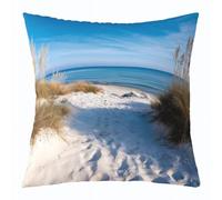 Manfei Lot de 1 housse de coussin double face 3D bord de mer pour enfants, thème océan, décoration d'intérieur, lit et canapé, bleu et blanc, 45,7 x 45,7 cm