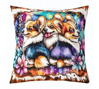 Manfei Lot de 1 housse de coussin double face pour décoration de chambre d'enfant, motif chiens corgi, adorables chiots et animaux de compagnie, pour décoration de chambre d'enfant, housse de coussin