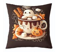 Manfei Lot de 1 housse de coussin Happy Halloween - Motif tasse à café - Motif fantôme mignon - Double face - Pour décoration de chambre d'enfants et de garçons et filles - Motif citrouille de dessin