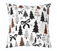 Manfei Lot de 1 housse de coussin motif arbres de Noël, nœuds noirs, flocon de neige double face pour enfants, garçons et filles, décoration de chambre sur le thème de Noël pour lit, canapé, sofa