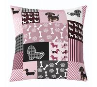 Manfei Lot de 1 housse de coussin motif teckel mignon, motif pattes d'os et grille des deux côtés pour canapé, chaise, 40,6 x 40,6 cm, patchwork géométrique à carreaux pour décoration de chambre