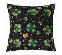 Manfei Lot de 1 housse de coussin pour la Saint-Patrick - Motif trèfle porte-bonheur et étoile double face - Pour lit et canapé - Vert et doré - 50,8 x 50,8 cm