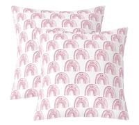 Manfei Lot de 2 housses de coussin arc-en-ciel pour fille - Housses de coussin motif cœur d'amour rose pour enfants, filles, garçons, lignes arc-en-ciel - Décoration de salon, canapé, lit, 40,6 cm de