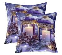 Manfei Lot de 2 housses de coussin avec motif Merry Christmas pour enfants, flocon de neige, fleurs de pin, double face, bougie Happy New An, décoration d'intérieur, violet doré, lit, canapé, sofa