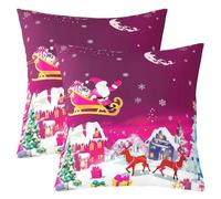 Manfei Lot de 2 housses de coussin avec motif Merry Christmas pour enfants, motif cerf, pin, flocon de neige, double face, décoration d'intérieur rustique, maison de ferme, rose, pour lit, canapé