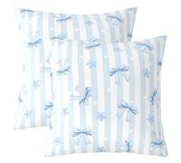Manfei Lot de 2 housses de coussin avec nœuds mignons et fleurs double face pour décoration de chambre d'enfant, garçons et filles, housse de coussin pour lit, canapé, sofa, motif rayures aquarelles