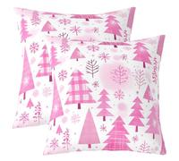 Manfei Lot de 2 housses de coussin de Noël pour enfants, motif patchwork géométrique double face, décoration d'intérieur rustique et naturelle, rose clair, 45,7 x 45,7 cm