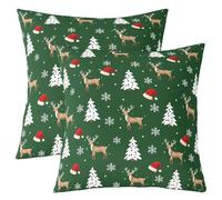 Manfei Lot de 2 housses de coussin de Noël pour enfants, motif sapin de Noël, flocon de neige, cerf rustique, ferme, double face, décoration d'intérieur de Noël, Nouvel An, vert foncé, 40,6 x 40,6 cm