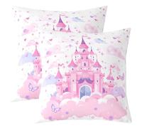 Manfei Lot de 2 housses de coussin décoratives à thème château rêveur pour enfants, housse de coussin décorative sur le thème des contes de fées pour canapé et sofa, 40,6 x 40,6 cm, rose, violet