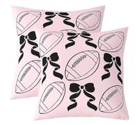 Manfei Lot de 2 housses de coussin décoratives avec nœud papillon et ballon de rugby pour enfants et adolescents, 61 x 61 cm, motif de ballon rose, style princesse dessin animé