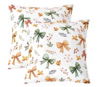 Manfei Lot de 2 housses de coussin décoratives avec nœuds mignons et feuilles d'érable d'automne et nœud en patchwork des deux côtés pour décoration de chambre d'enfant, garçons et filles, housse de