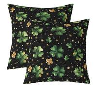 Manfei Lot de 2 housses de coussin décoratives double face pour la Saint-Patrick - Motif trèfle et étoile - Pour lit et canapé - Vert et doré - 50,8 x 50,8 cm